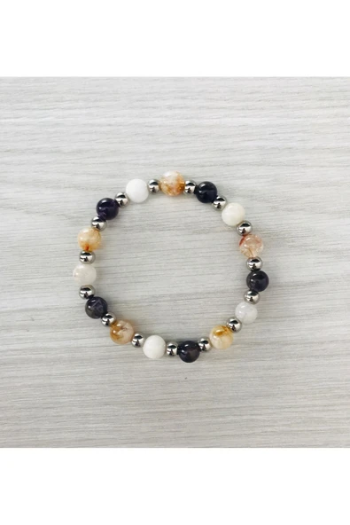 MK TASARIM Gerçek Aytaşı, Sitrin, Ametist Taşı Bileklik MK100156 ürün görseli