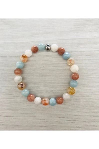 MK TASARIM GERÇEK; AYTAŞI, GÜNEŞ TAŞI, MAVİ KUVARS, SİTRİN TAŞI BİLEKLİK MKT065 ürün görseli
