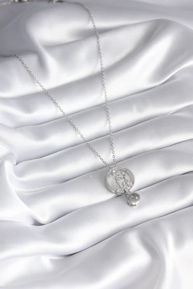 316L Çelik Gümüş İnsan Figür Model '100 Dilde Seni Seviyorum' Projeksiyon Kadın Kolye - TJ-BKO8291 - 2