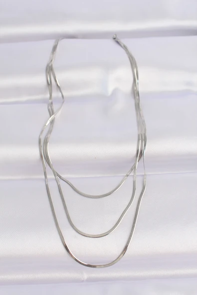 316L Çelik Gümüş Renk İtalyan Zincir Çoklu Kolye - TJ-BKO8640 - Resim 2