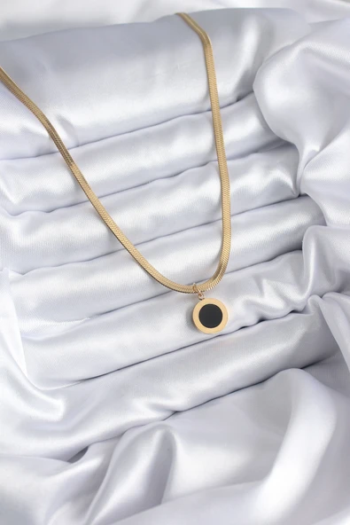 316L Çelik Gold Renk İtalyan Zincir Model İşleme Detay Kadın Kolye - TJ-BKO7867 - Resim 2