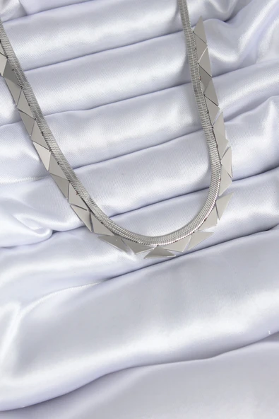 316L Çelik Gümüş Renk İtalyan Zincir Üçgen Model Kadın Kolye - TJ-BKO7714 ürün görseli 1