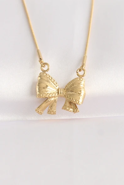 316L Çelik Zincir Altın Renk Fiyonk Kolye - TJ-BKO8676 ürün görseli 1