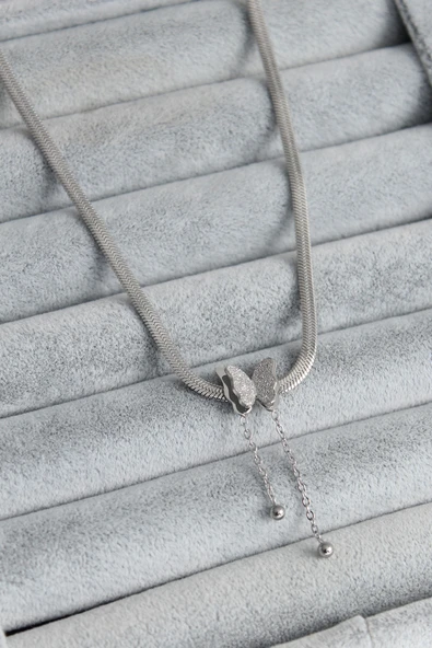 316L Çelik Gümüş Renk İtalyan Zincir Model Simli Kelebek Figür Kadın Kolye - TJ-BKO7676 ürün görseli 1