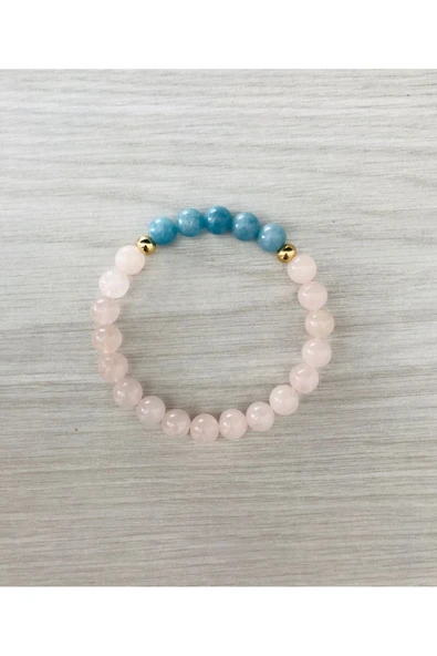 MK TASARIM Gerçek Pembe Kuvars, Mavi Kuvars Taşı Bileklik MK100153 ürün görseli