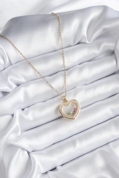 316L Çelik Gold Renk Zirkon Taş Detay Kalp Fanus Model Kadın Kolye - TJ-BKO8196 - Resim 2