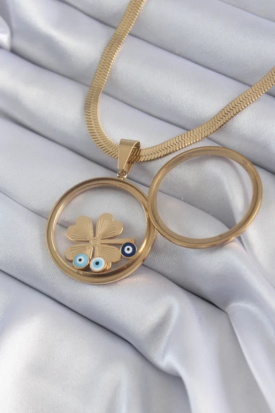 316L Çelik Gold Renk İtalyan Zincir Açılabilir Fanus Yonca Figür Model Kadın Kolye - TJ-BKO8281 ürün görseli 1