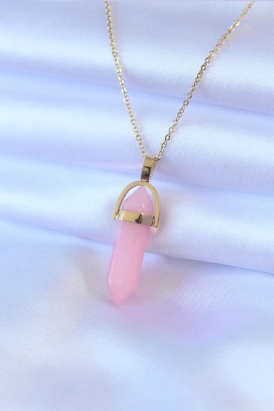 316L Çelik Gold Renk Kristal Pembe Taş Model Kadın kolye - TJ-BKO7472 ürün görseli 1