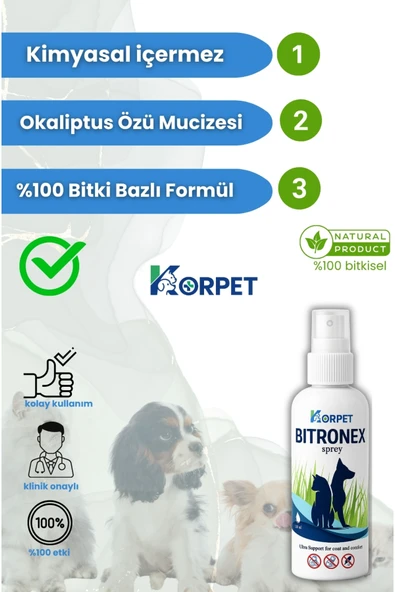 KorPet Bitronex Sprey 100 Kedi, Köpek, Kuş, Tavşan,Bit, Pire ,Kene, Karınca, Deri Tüy Bakım Ürünü - Resim 2