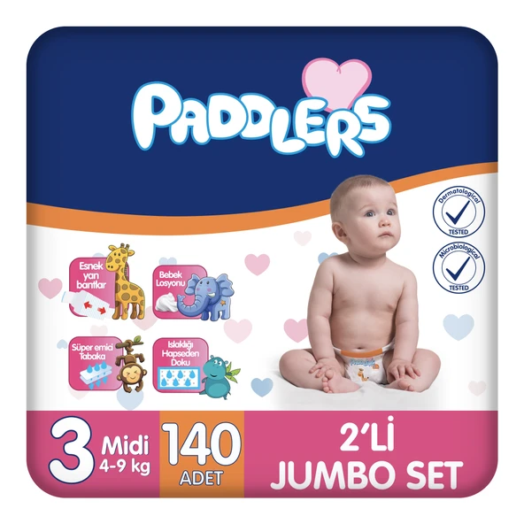 Paddlers Bebek bezi 3 Numara Midi 140 Adet (4-9 Kg) 2'li Jumbo Set - 1
