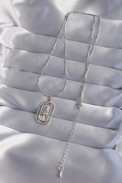 316L Çelik Zincir Gümüş Renk Zirkon Taşlı Tarot Kolye - TJ-BKO9010 - Resim 2