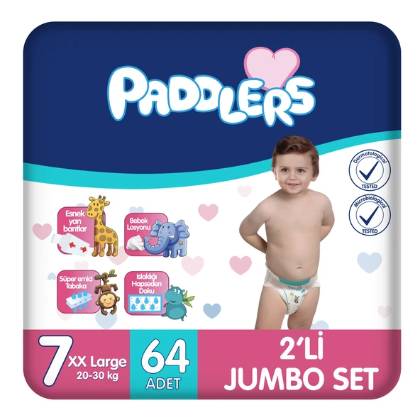 Paddlers Bebek Bezi 7 Numara XX-Large 64 Adet (20-30 Kg) 2'li Jumbo Set - 1