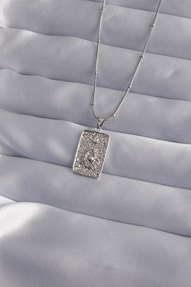 316L Çelik Zincir Gümüş Renk Lazer İşlemeli Göz Figür Tarot Kolye - TJ-BKO9018 ürün görseli 1