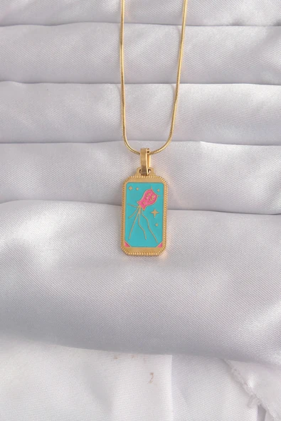 316L Çelik Gold Renk Mavi Mineli Tarot Kolye - TJ-BKO9030 ürün görseli 1
