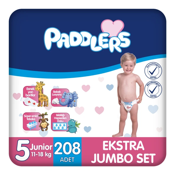 Paddlers Bebek Bezi 5 Numara Junior 208 Adet (11-18 Kg) Ekstra Jumbo Set ürün görseli 1