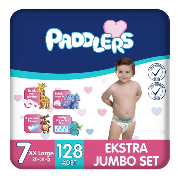 Paddlers Bebek Bezi 7 Numara XX-Large 128 Adet (20-30 Kg) Ekstra Jumbo Set ürün görseli 1