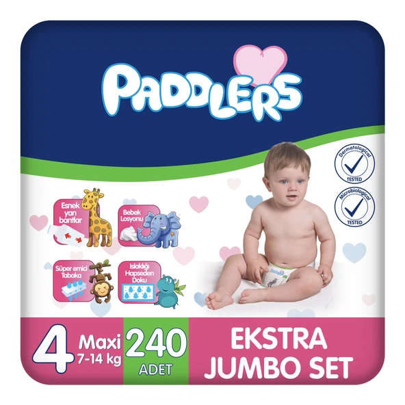 Paddlers Bebek Bezi 4 Numara Maxi 240 Adet (7-14 Kg) Ekstra Jumbo Set ürün görseli 1