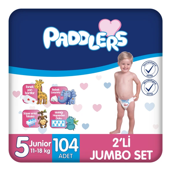 Paddlers Bebek Bezi 5 Numara Junior 104 Adet (11-18 Kg) 2'li Jumbo Set ürün görseli 1