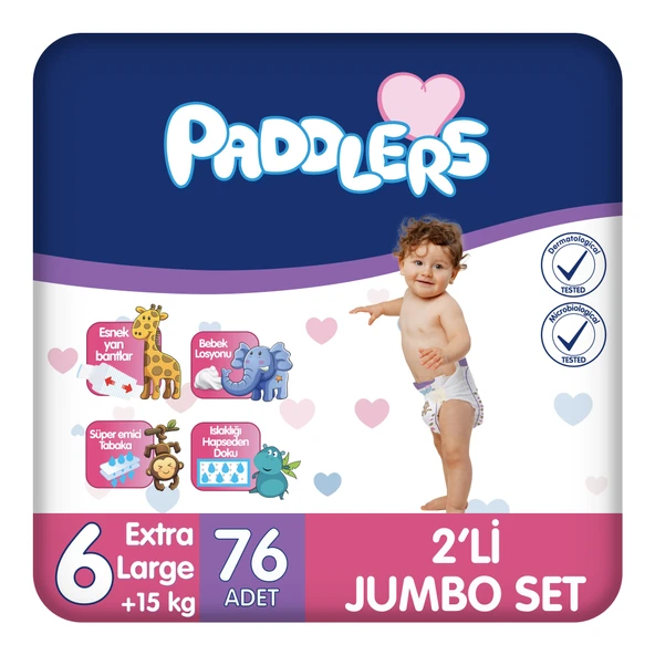 Paddlers Bebek Bezi 6 Numara X-Large 76 Adet (15+Kg) 2'li Jumbo Set ürün görseli