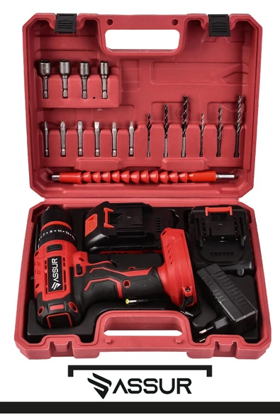 Assur 12V Çift Akülü Darbeli Şarjlı Matkap Dijital Göstergeli Akülü Vidalama - Resim 2