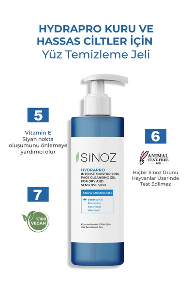 Sinoz Hydrapro Kuru Ve Hassas Ciltler Için Yüz Temizleme Jeli 200 ml - 3