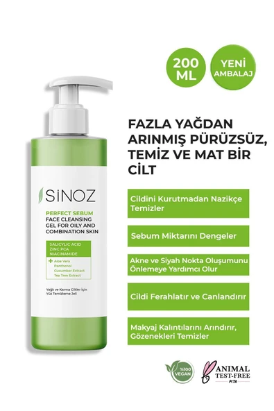 Sinoz Perfect Sebum Dengeleyici Yüz Temizleme Jeli 200 ml Yağlı Karma Ciltler İçin