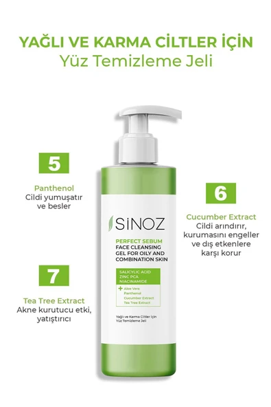 Sinoz Perfect Sebum Dengeleyici Yüz Temizleme Jeli 200 ml Yağlı Karma Ciltler İçin - 3