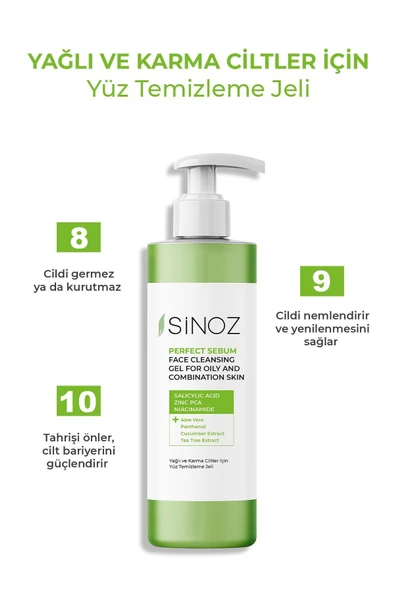 Sinoz Perfect Sebum Dengeleyici Yüz Temizleme Jeli 200 ml Yağlı Karma Ciltler İçin - 4