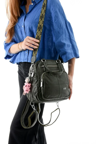 571 collections Üç Fonksiyonlu Suni Deri Sırt, Omuz, ve El Çantası Yeşil Gri (Model: 571-13-17B) ürün görseli 1