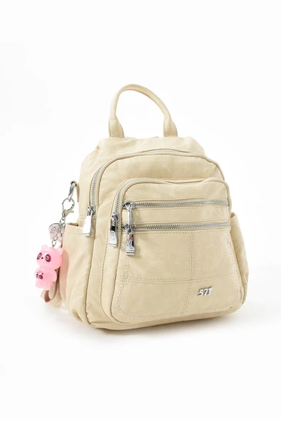 571 collections Üç Fonksiyonlu Suni Deri Sırt, Omuz, ve El Çantası Bej (Model: 571-13-17C) - Resim 4