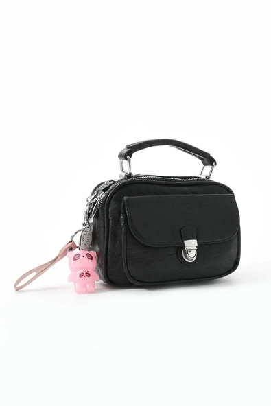 571 collections İki Fonksiyonlu Metal Basmalı Suni Deri Omuz, El Çantası Siyah (Model: 571-13-17H) - Resim 4