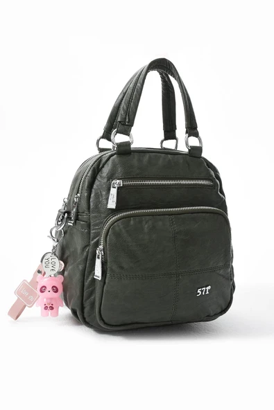 571 collections Üç Fonksiyonlu Suni Deri Sırt, Omuz, ve El Çantası Yeşil Gri (Model: 571-13-17B) - Resim 4