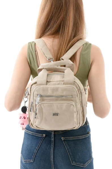 571 collections Üç Fonksiyonlu Suni Deri Sırt, Omuz, ve El Çantası Vizon (Model: 571-13-17K) - Resim 2