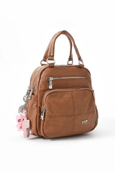 571 collections Üç Fonksiyonlu Suni Deri Sırt, Omuz, ve El Çantası Taba  (Model: 571-13-17B) - Resim 4