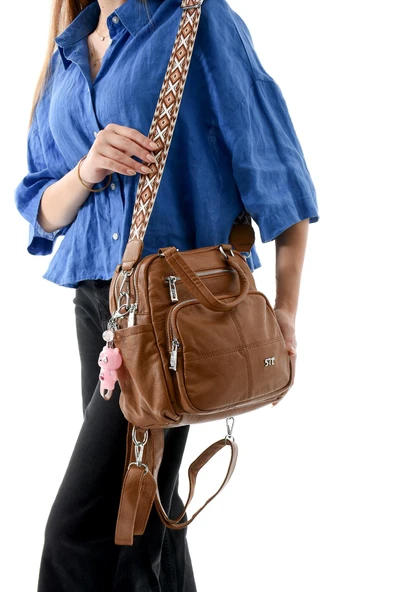 571 collections Üç Fonksiyonlu Suni Deri Sırt, Omuz, ve El Çantası Taba  (Model: 571-13-17B) ürün görseli 1