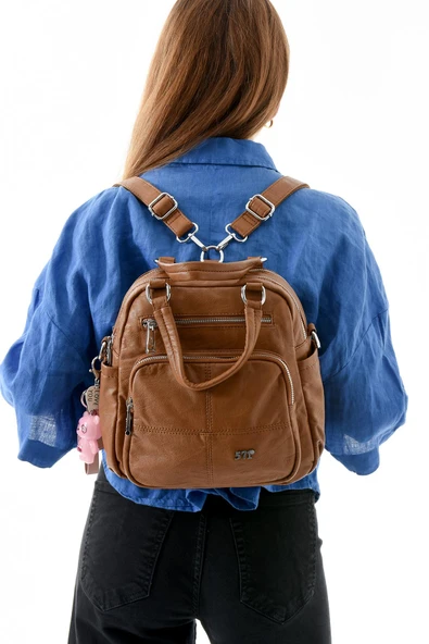 571 collections Üç Fonksiyonlu Suni Deri Sırt, Omuz, ve El Çantası Taba  (Model: 571-13-17B) - Resim 2