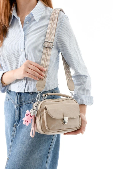 571 collections İki Fonksiyonlu Metal Basmalı Suni Deri Omuz, El Çantası Vizon (Model: 571-13-17H) ürün görseli 1