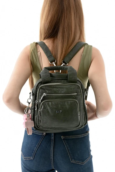 571 collections Üç Fonksiyonlu Suni Deri Sırt, Omuz, ve El Çantası Yeşil (Model: 571-13-17K) - Resim 3