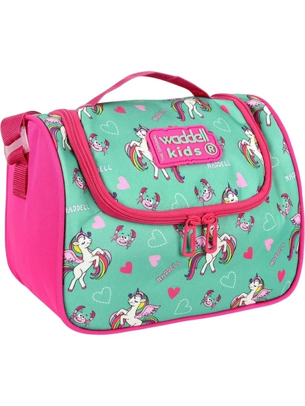 Waddell Lisanslı Fuşya- Su Yeşili Unicorn Desenli Termal Beslenme Çantası 1019 - 3