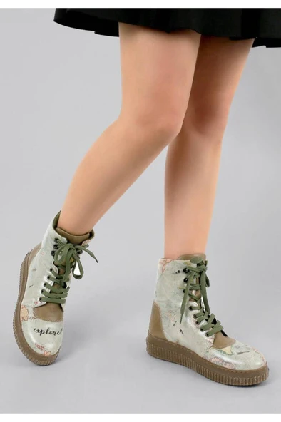 Kadın Vegan Deri Mavi Uzun Bot Explore Tasarım