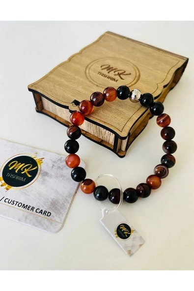 Gerçek Siyah Kahve Akik Taşı Bileklik | Mktasarım Özel Kutusunda | Mktasarım Müşteri Kartlı - 2
