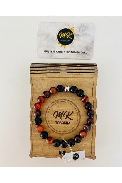 Gerçek Siyah Kahve Akik Taşı Bileklik | Mktasarım Özel Kutusunda | Mktasarım Müşteri Kartlı - 4