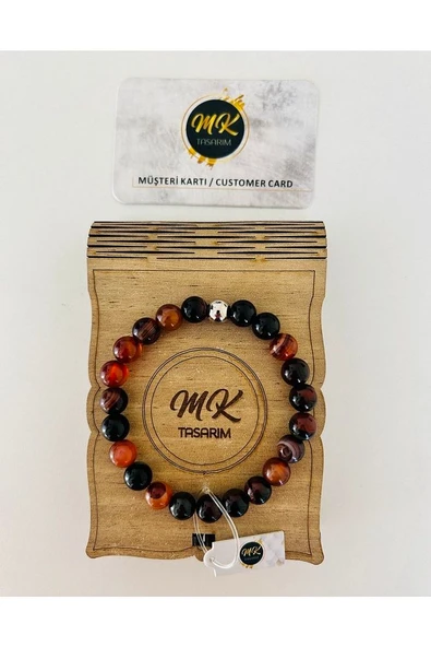 Gerçek Siyah Kahve Akik Taşı Bileklik | Mktasarım Özel Kutusunda | Mktasarım Müşteri Kartlı