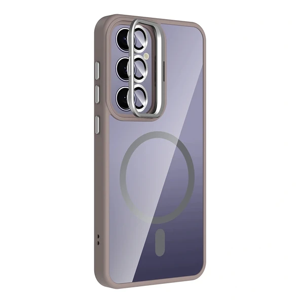 Galaxy S25 Plus Kılıf Standlı ve Kamera Lens Hediyeli M-Safe Şarj Özellikli Etro Kapak - Resim 10