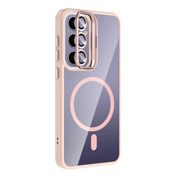 Galaxy S25 Plus Kılıf Standlı ve Kamera Lens Hediyeli M-Safe Şarj Özellikli Etro Kapak - Resim 6