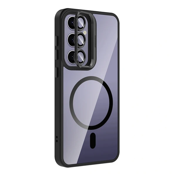 Galaxy S25 Plus Kılıf Standlı ve Kamera Lens Hediyeli M-Safe Şarj Özellikli Etro Kapak - Resim 4