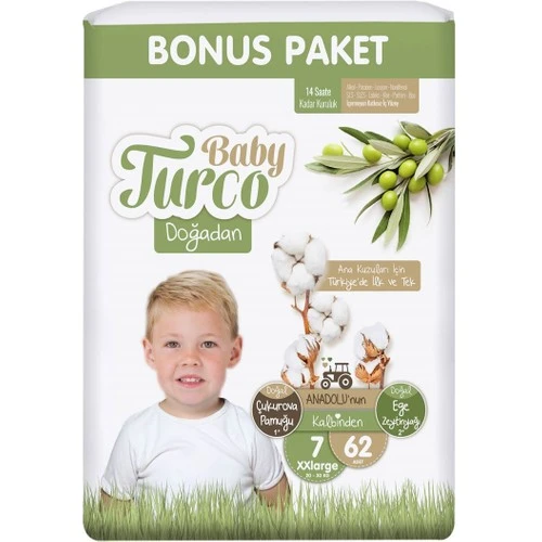 Baby Turco Doğadan Bonus Bebek Bezi 7 Numara Xxlarge 62 Adet - Resim 3