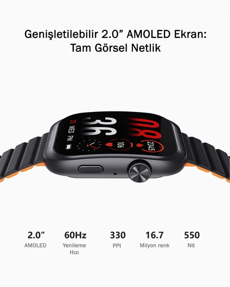 AUKEY SW-1U Akıllı Saat 1 Ultra 2,0 inc Amoled Ekran 15 gün Pil Ömrü IP67 Siyah ve Turuncu - 6