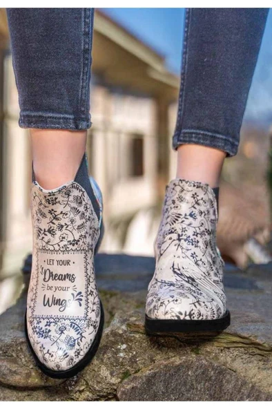 Kadın Vegan Deri Bej Bilekte Bot  Let Your Dreams Be Your Wings Tasarım - 3