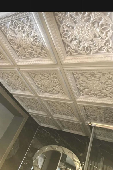 DECOZZA Saray Tavan 60 Cm Beyaz Altın Dekoratif Saray Tavan Paneli Asma Tavan Uyumlu ürün görseli 1
